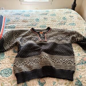 Dale of Norway Black and White Crewneck Sweater with Geometric Patterns
